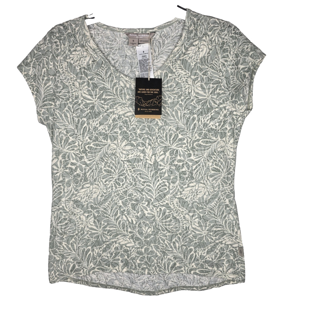 Royal Robbins Featherweight T-Shirt Womens Small Sheer Green Cream Floral